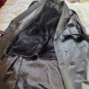 Men's black leather long coat with lining size Med